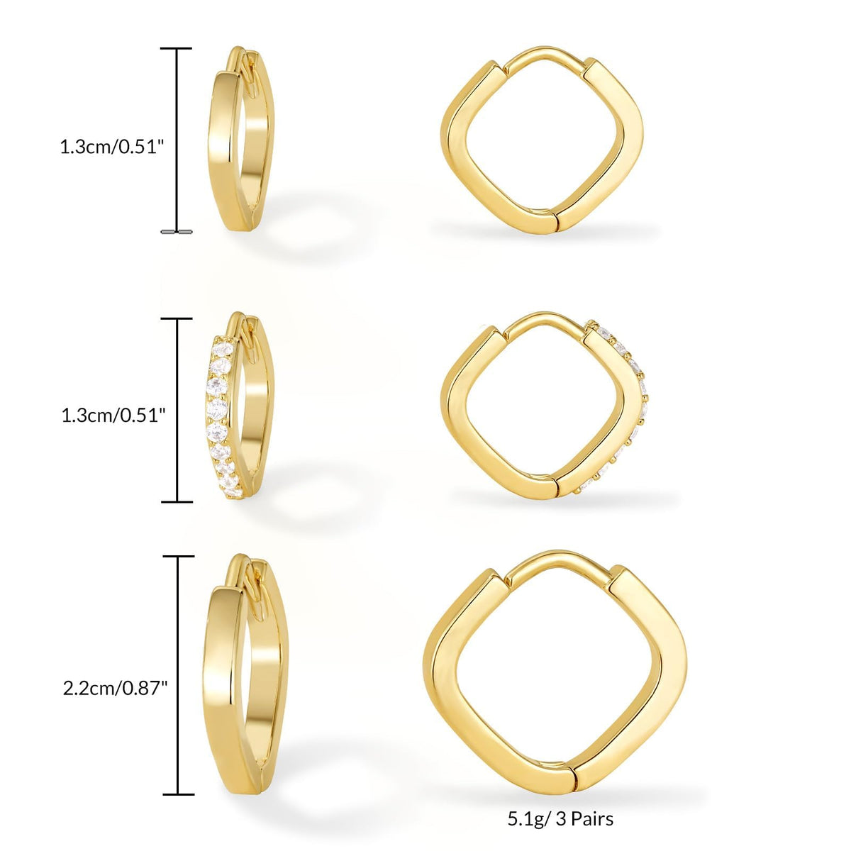 Gold Plated Huggie Earrings Set