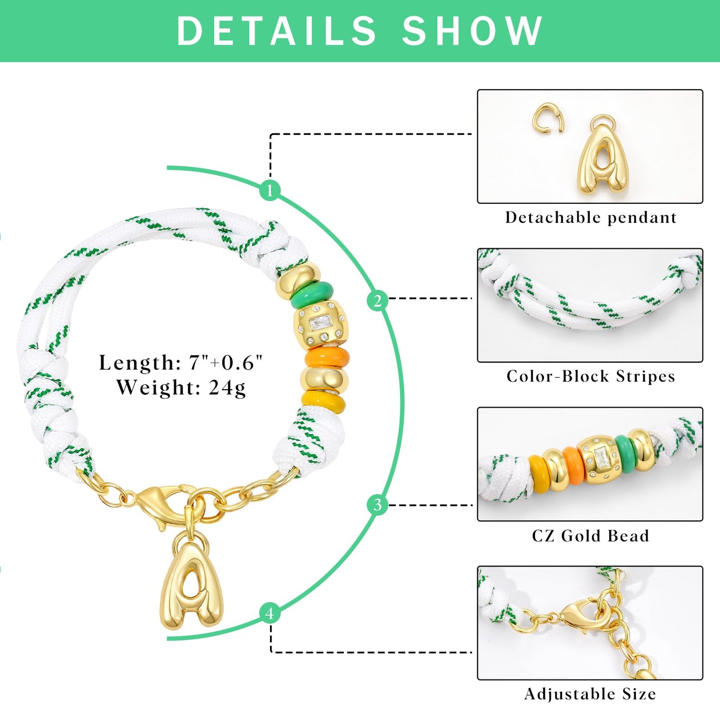 Initial Rope Bracelet with Removable Letter Charm