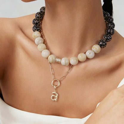 Leopard Print Resin Beaded Necklace