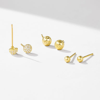 Gold Plated Stud Earrings 3 Pairs