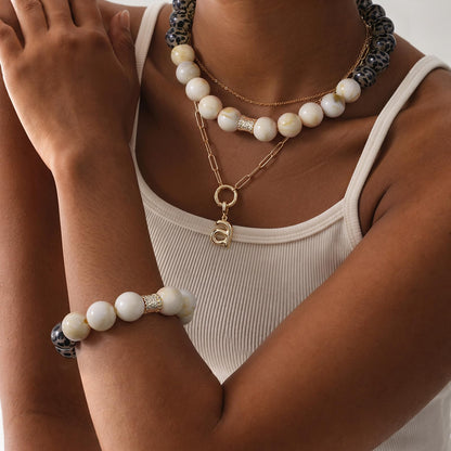 Leopard Print Resin Beaded Necklace and Bracelet Set