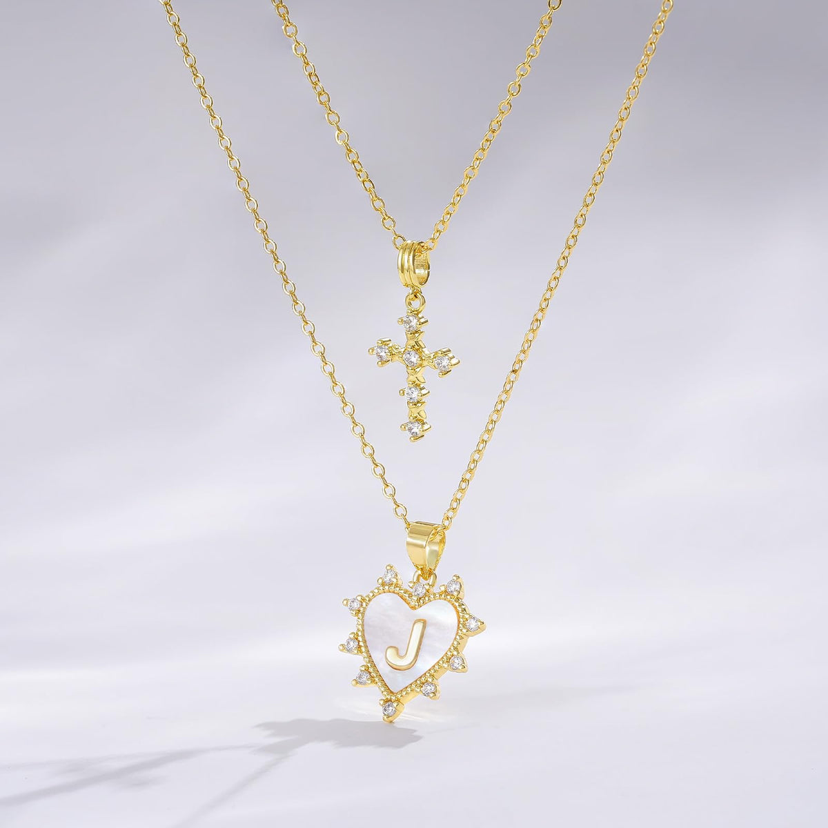 Layered Heart Pendant Initial Necklace