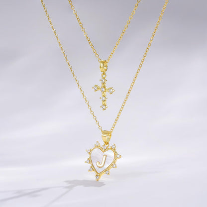 Layered Heart Pendant Initial Necklace