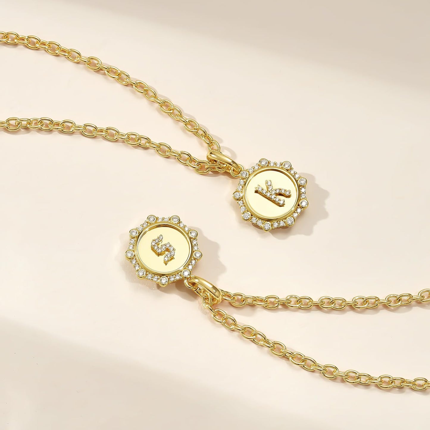 Round Initial Necklace with CZ Pendant