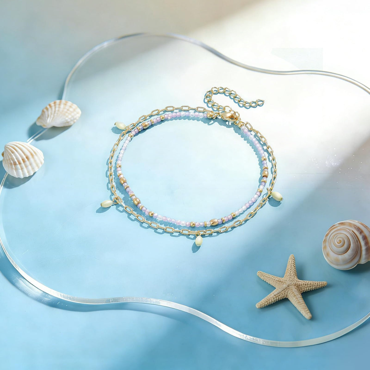 Layered Beaded Ankle Bracelets