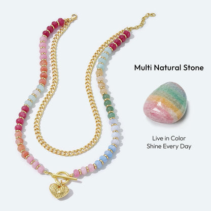 Layered Beaded Necklaces with Heart Pendant