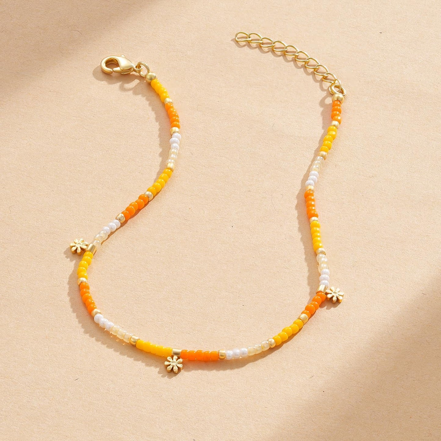 Beaded Ankle Bracelet with Dangling Charm