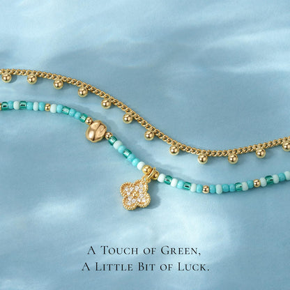 Layered Beaded Anklet with Charm