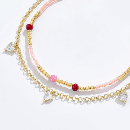 Layered Beaded Ankle Bracelets with Chain