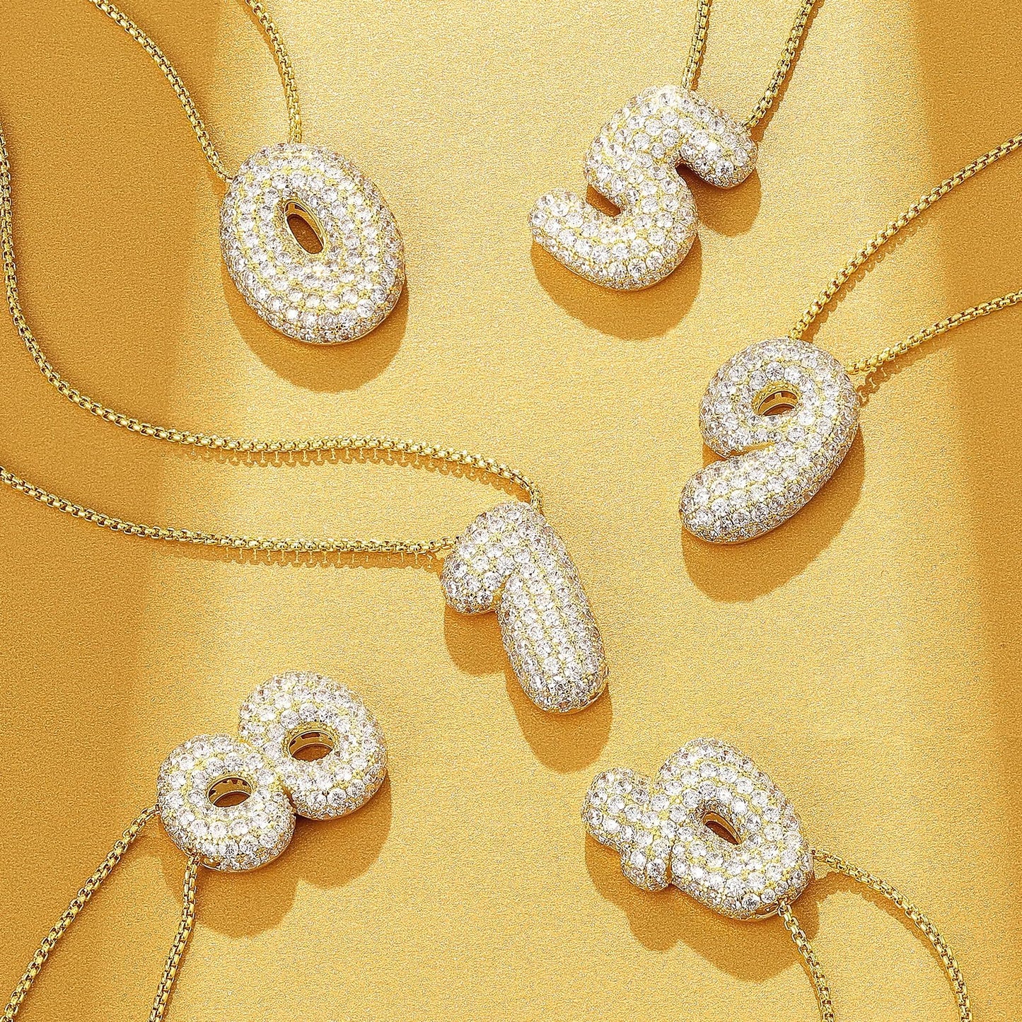 Bubble Number Pendant Necklaces