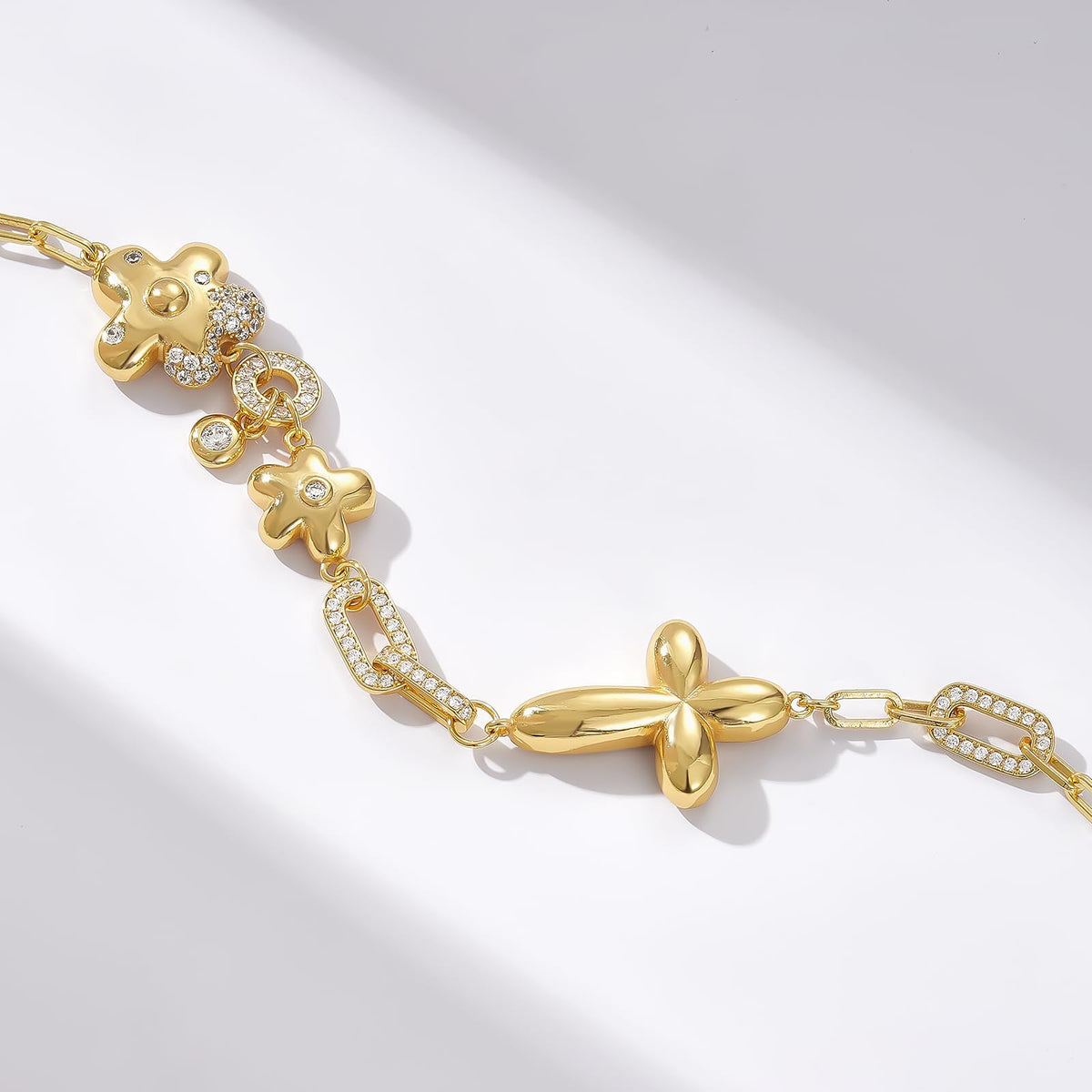 Gold Cross Flower Charm Bracelets