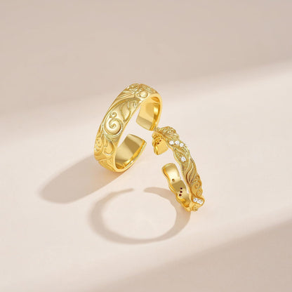 Adjustable Open Chunky Finger Rings- Engraved Leaf