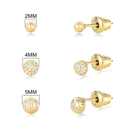 Gold Plated Stud Earrings 3 Pairs