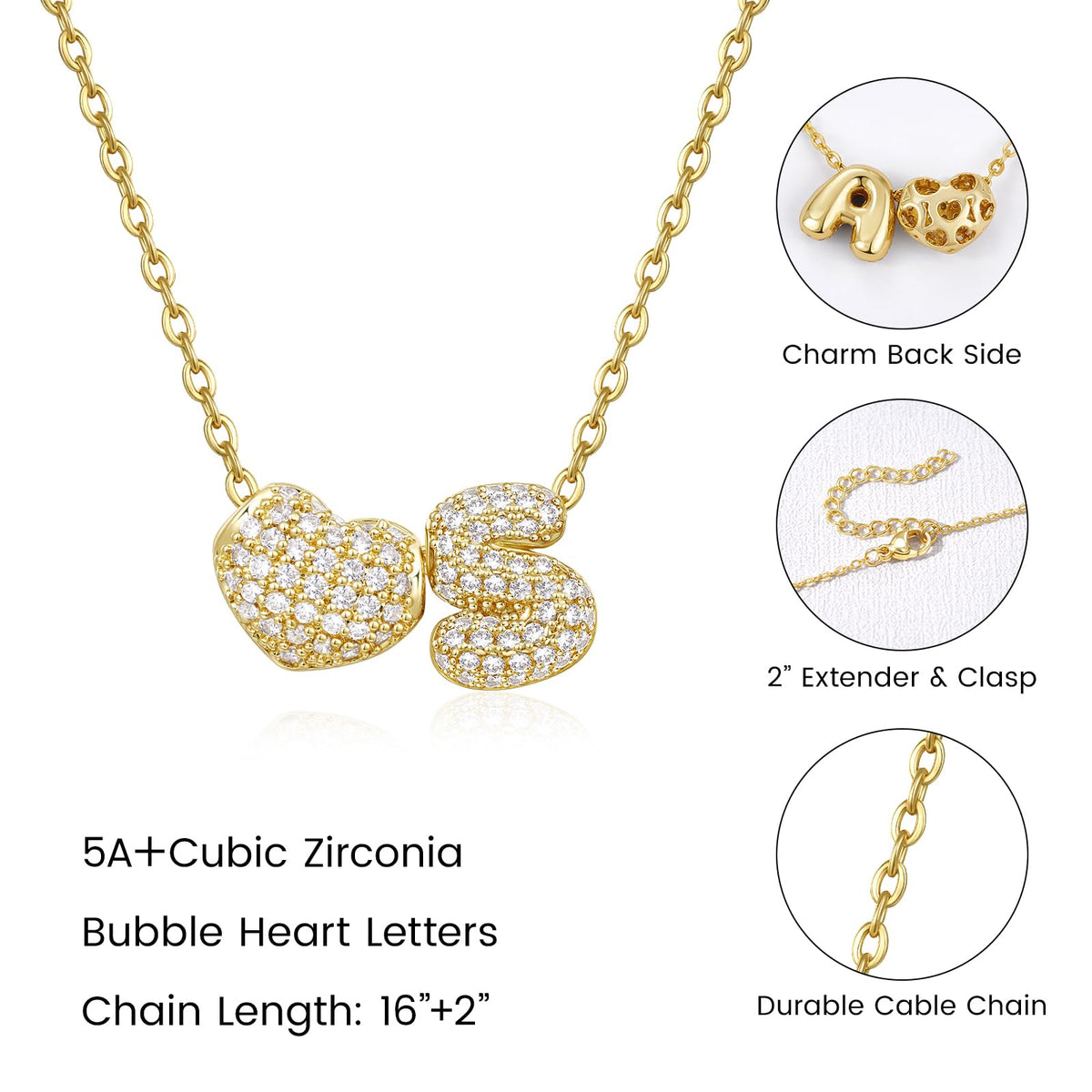 Bubble Heart Initial Necklaces