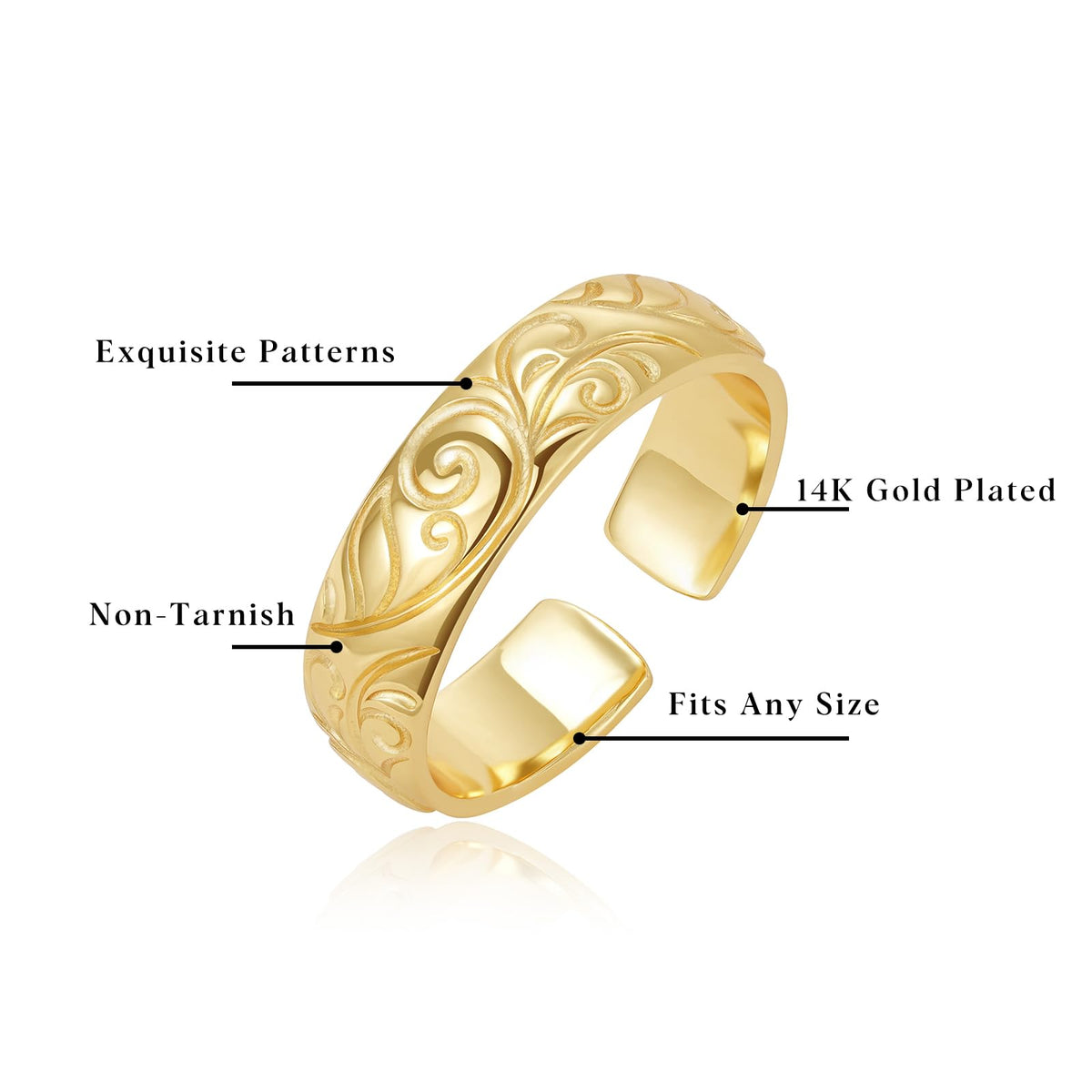 Adjustable Open Chunky Finger Rings- Engraved Leaf