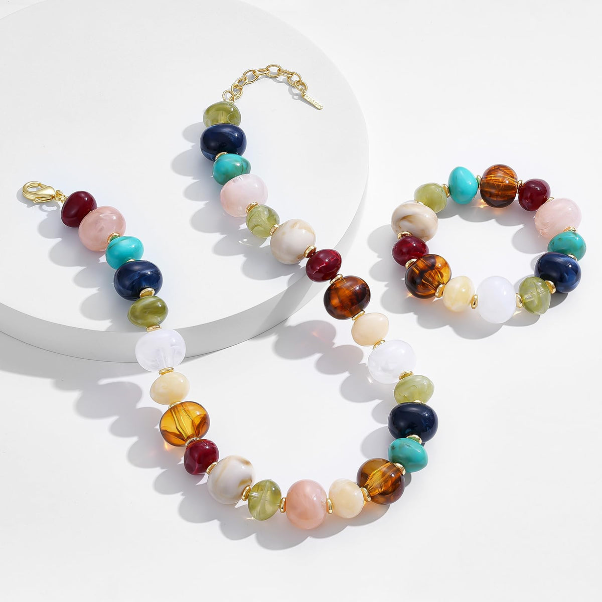 Chunky Translucent Resin Beaded Necklaces and Bracelet Set