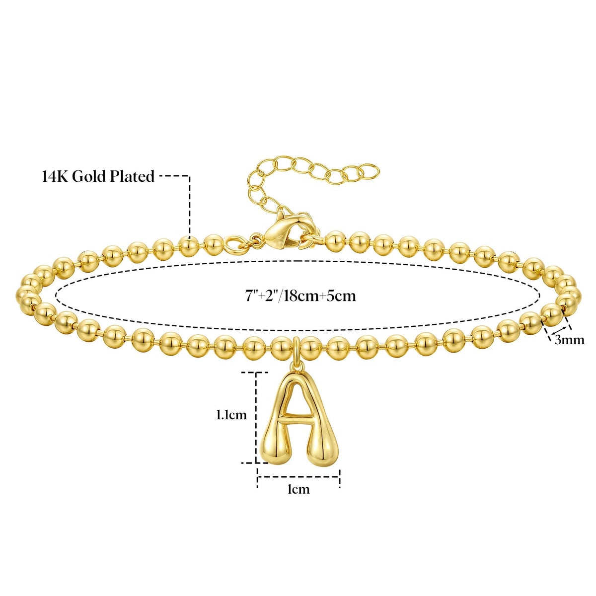 Gold Plated Beaded Initial Bracelets
