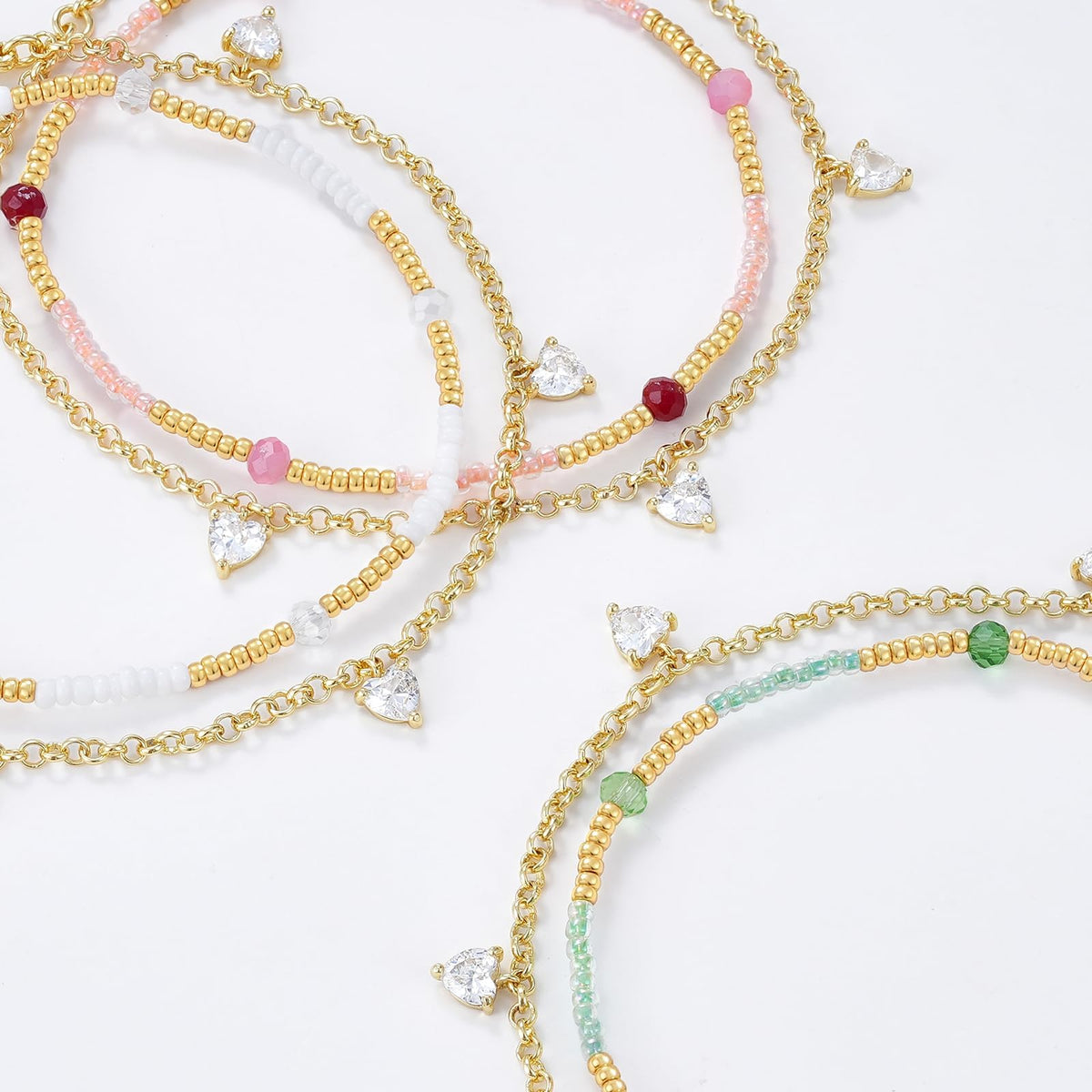 Layered Beaded Ankle Bracelets with Chain