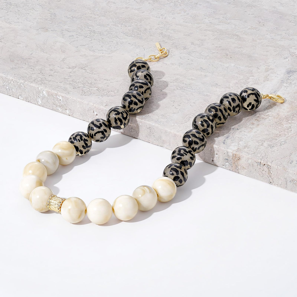 Leopard Print Resin Beaded Necklace