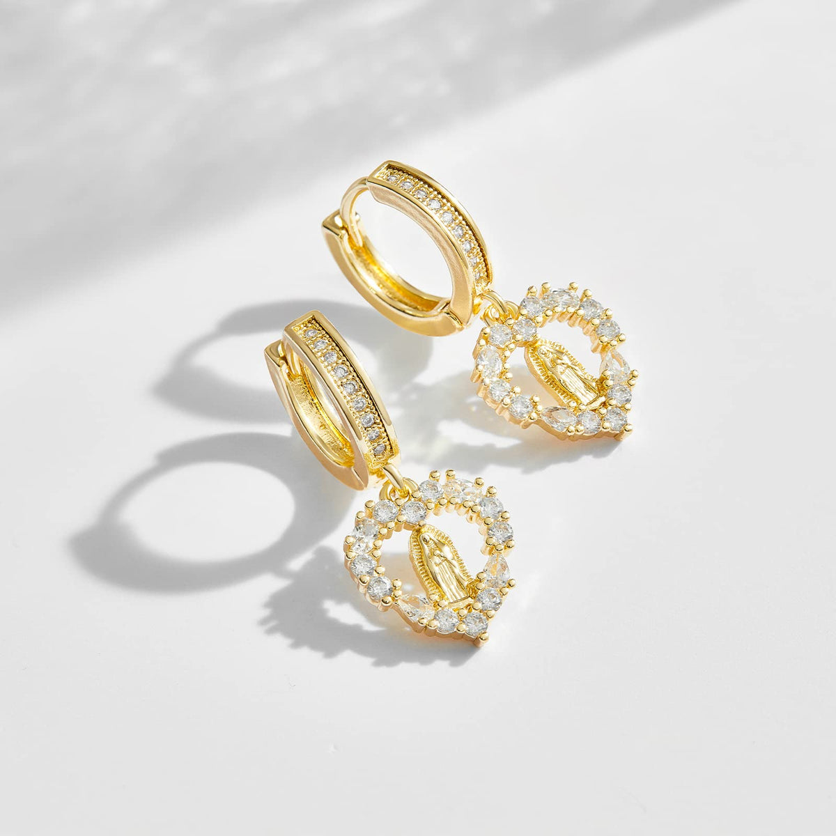 14K Gold Huggies Hoop Dangle Drop Earrings