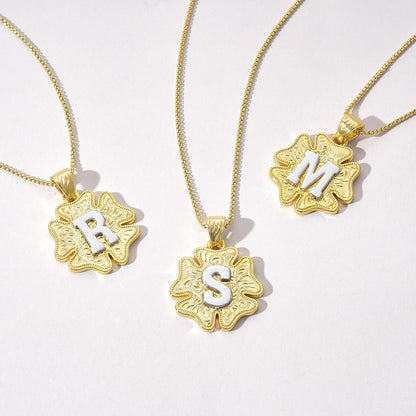 Flower Pendant Initial Necklace
