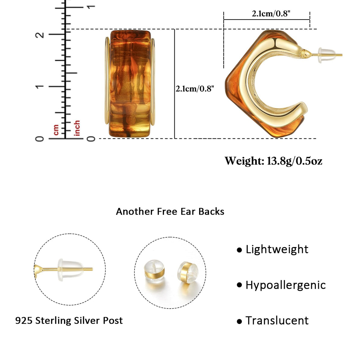 Acrylic Drop Earrings for Women, Chunky Resin Hoop