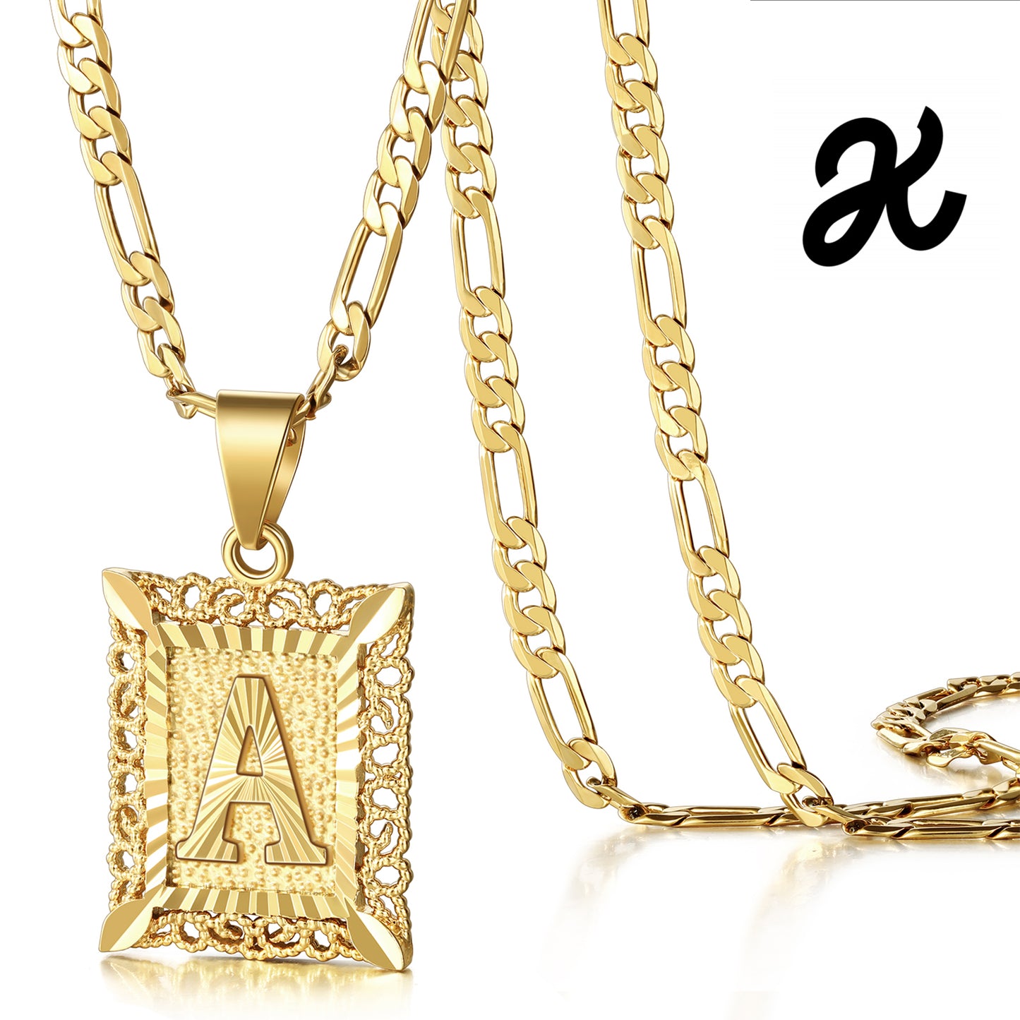 14k Gold Plated Initial Letter Pendant Necklace for Men Women