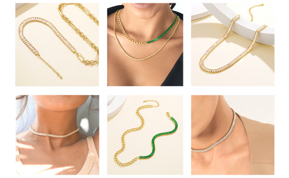 14K Gold Tennis Necklace CZ Baguette Tennis Chain