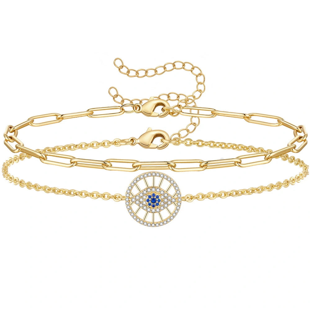 14K Gold Plated Dainty Layering Ankle Bracelet on White Background