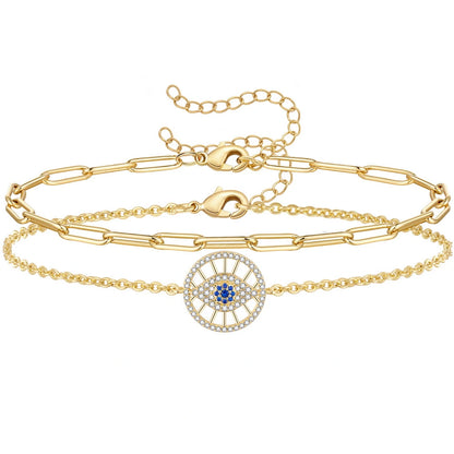 14K Gold Plated Dainty Layering Ankle Bracelet on White Background