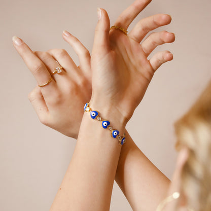 Dark Blue Eye Love Heart Bracelet in 14k Gold Plated