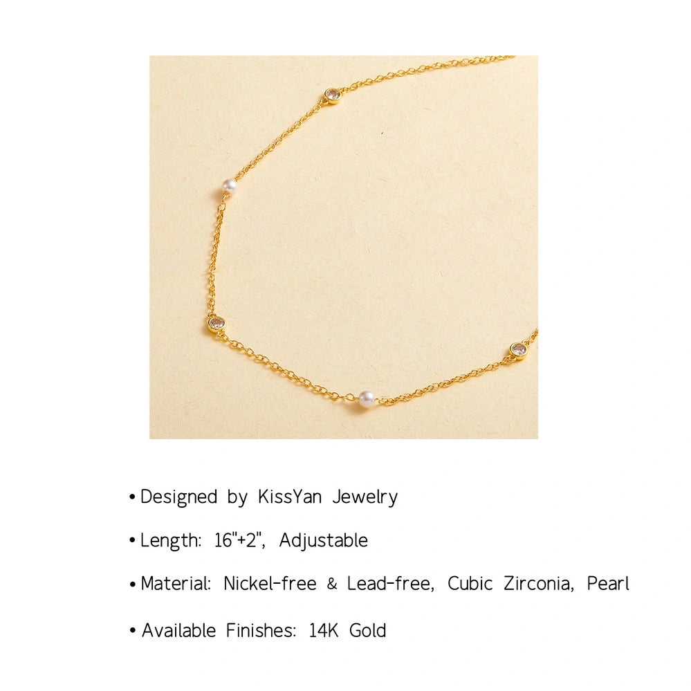 Rhinestone Spacer Pearl Choker Necklace showcasing its lustrous charm