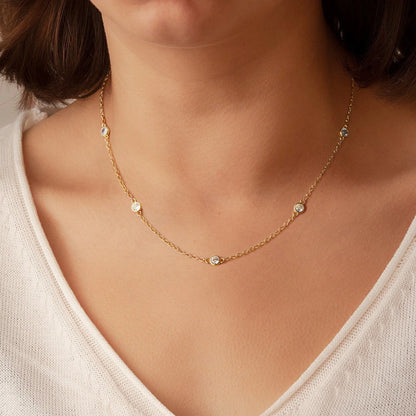 Gold Necklace with 4mm Round Rhinestone Pendant