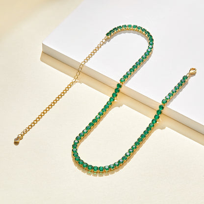 Detailed view of 14K Gold Tennis Necklace with Round Green CZ