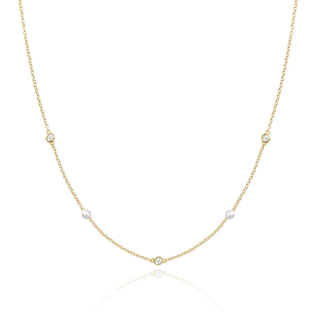 Rhinestone Spacer Pearl Choker Necklace on a white background
