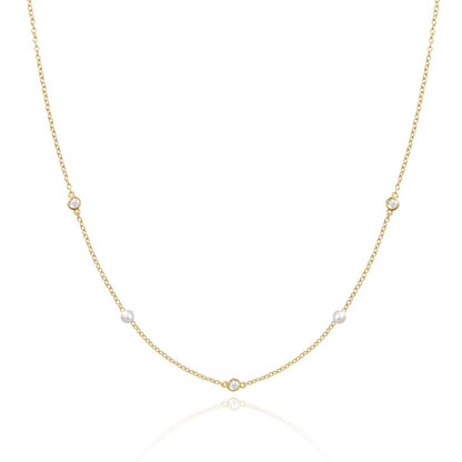 Rhinestone Spacer Pearl Choker Necklace on a white background