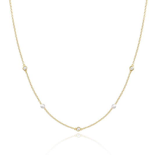 Rhinestone Spacer Pearl Choker Necklace on a white background