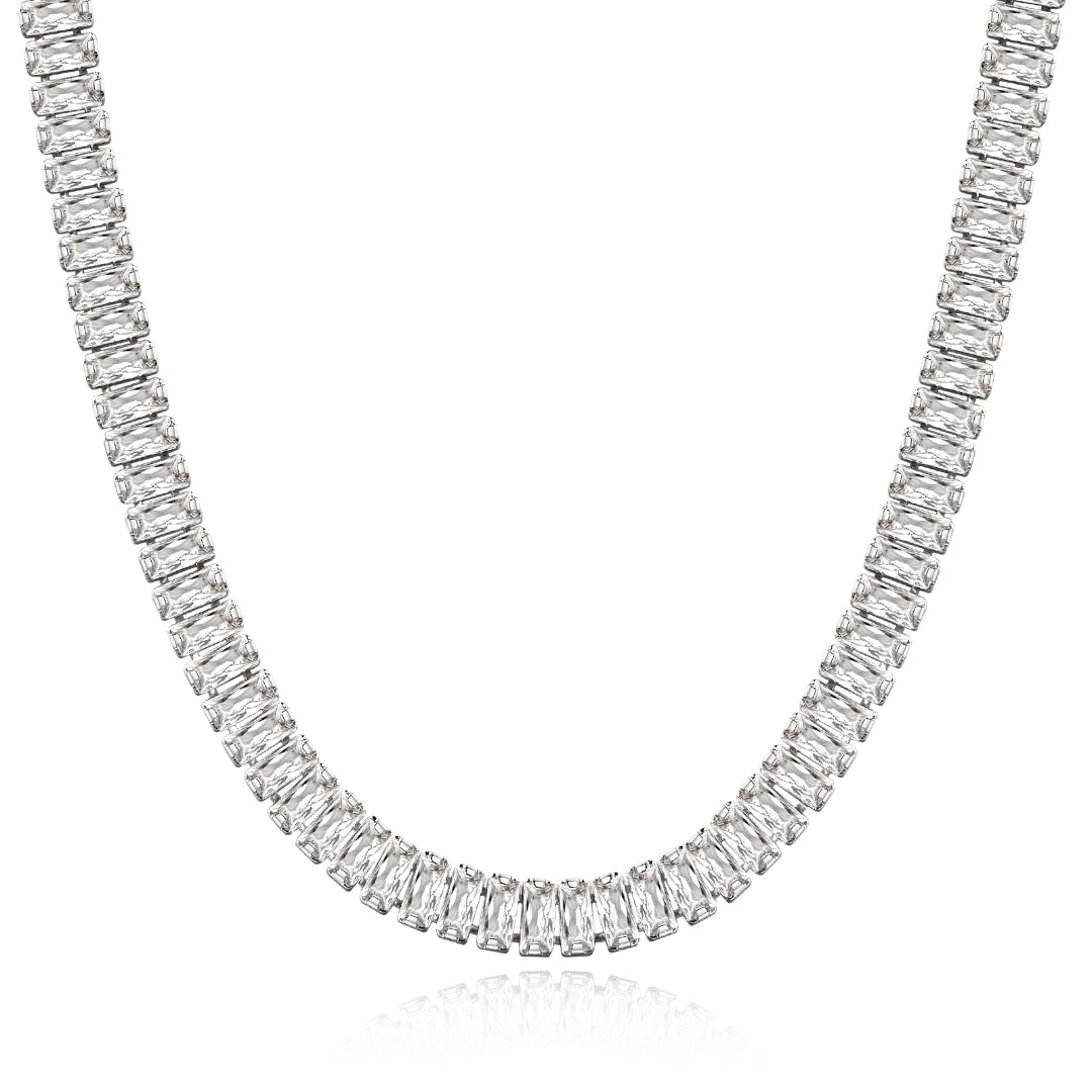 14K Gold Tennis Necklace CZ Baguette Tennis Chain