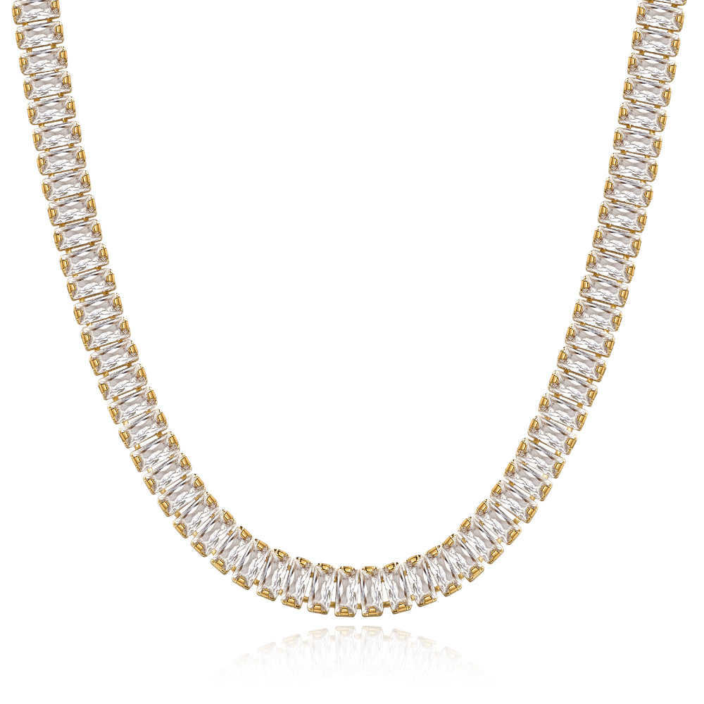 14K Gold Tennis Necklace with White Cubic Zirconia
