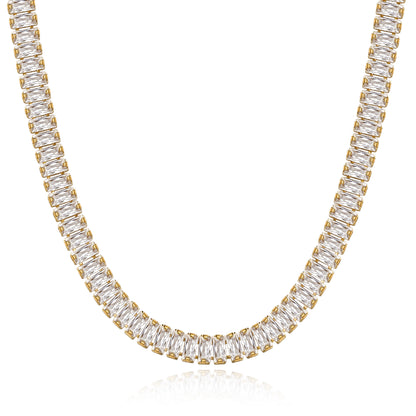 14K Gold Tennis Necklace with White Cubic Zirconia