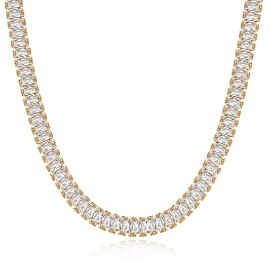 14K Gold Tennis Necklace with White Cubic Zirconia