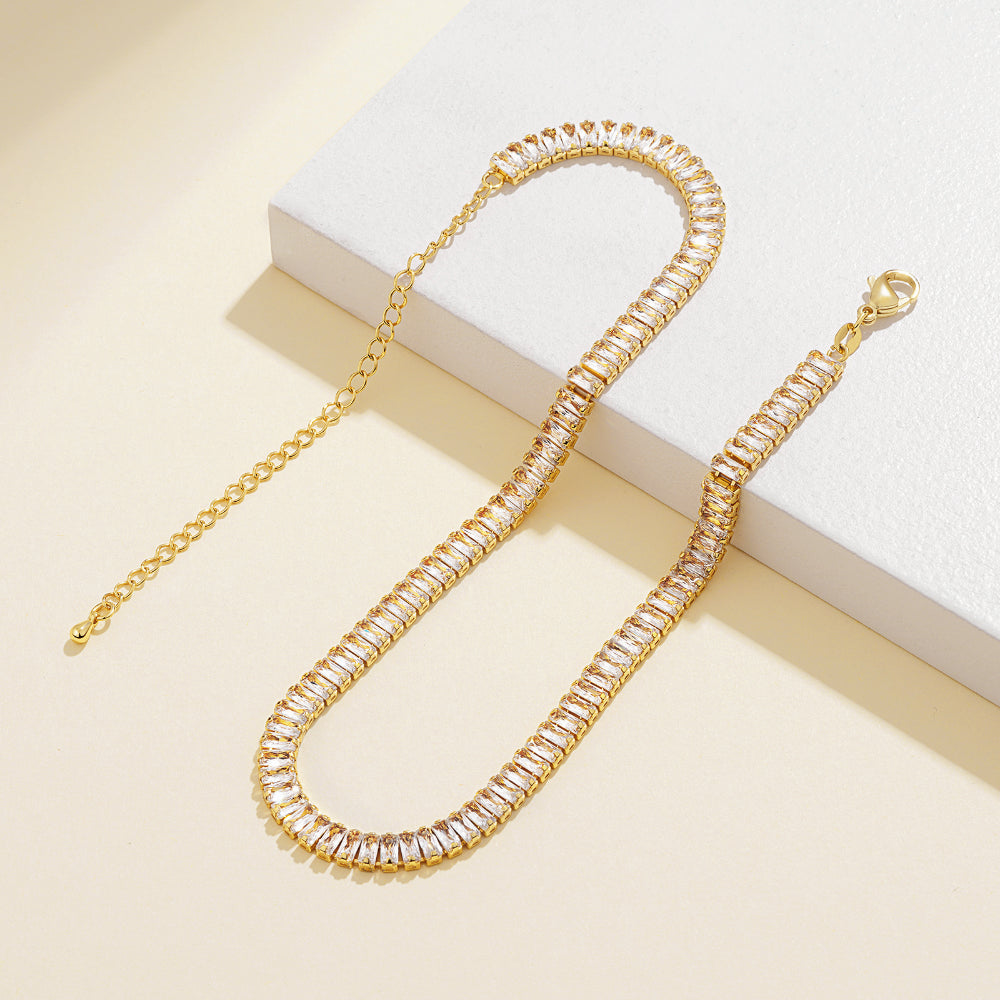 Detailed view of 14K Gold Tennis Necklace with White Cubic Zirconia
