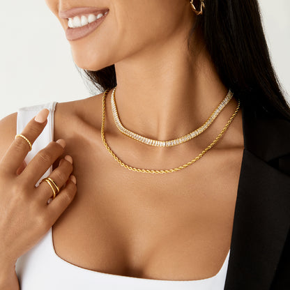 Detailed view of 14K Gold Tennis Necklace with White Cubic Zirconia