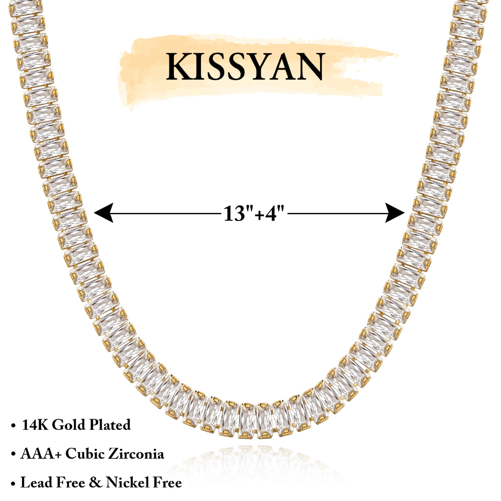 Detailed view of 14K Gold Tennis Necklace with White Cubic Zirconia