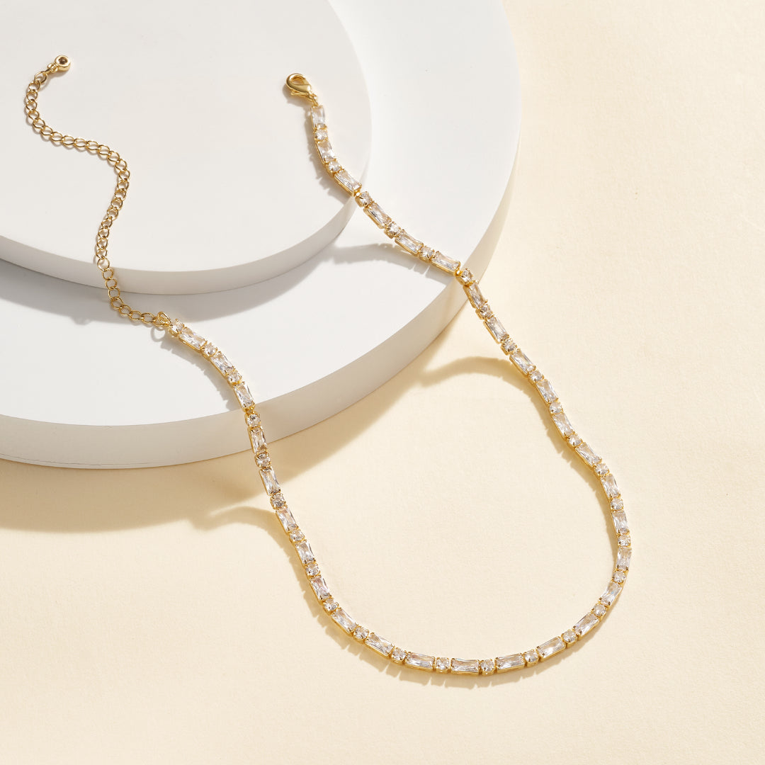 Detailed view of 14K Gold Tennis Necklace with Square CZ