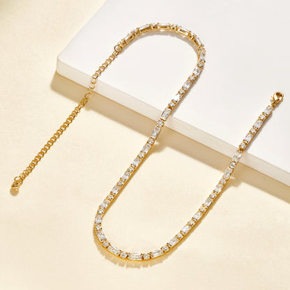Detailed view of 14K Gold Tennis Necklace with Square CZ