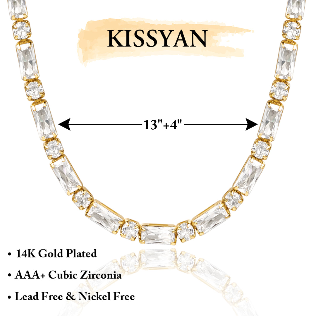 Detailed view of 14K Gold Tennis Necklace with Square CZ