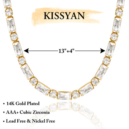 Detailed view of 14K Gold Tennis Necklace with Square CZ