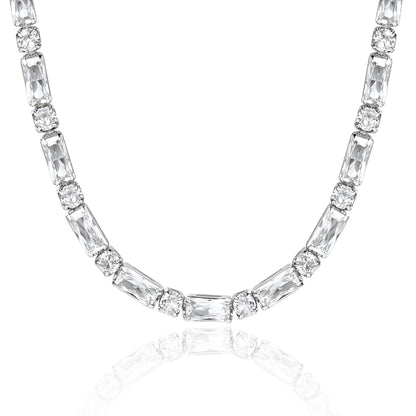 14K Gold Tennis Necklace CZ Baguette Tennis Chain- Square CZ