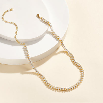 Detailed view of 14K Gold Tennis Necklace with Oval CZ